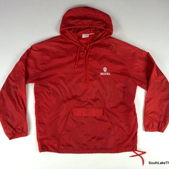 VTG 90s MV Sports Indiana Hoosiers 1/4 Zip Windbreaker Adult Large Logo Spellout - Picture 1 of 9